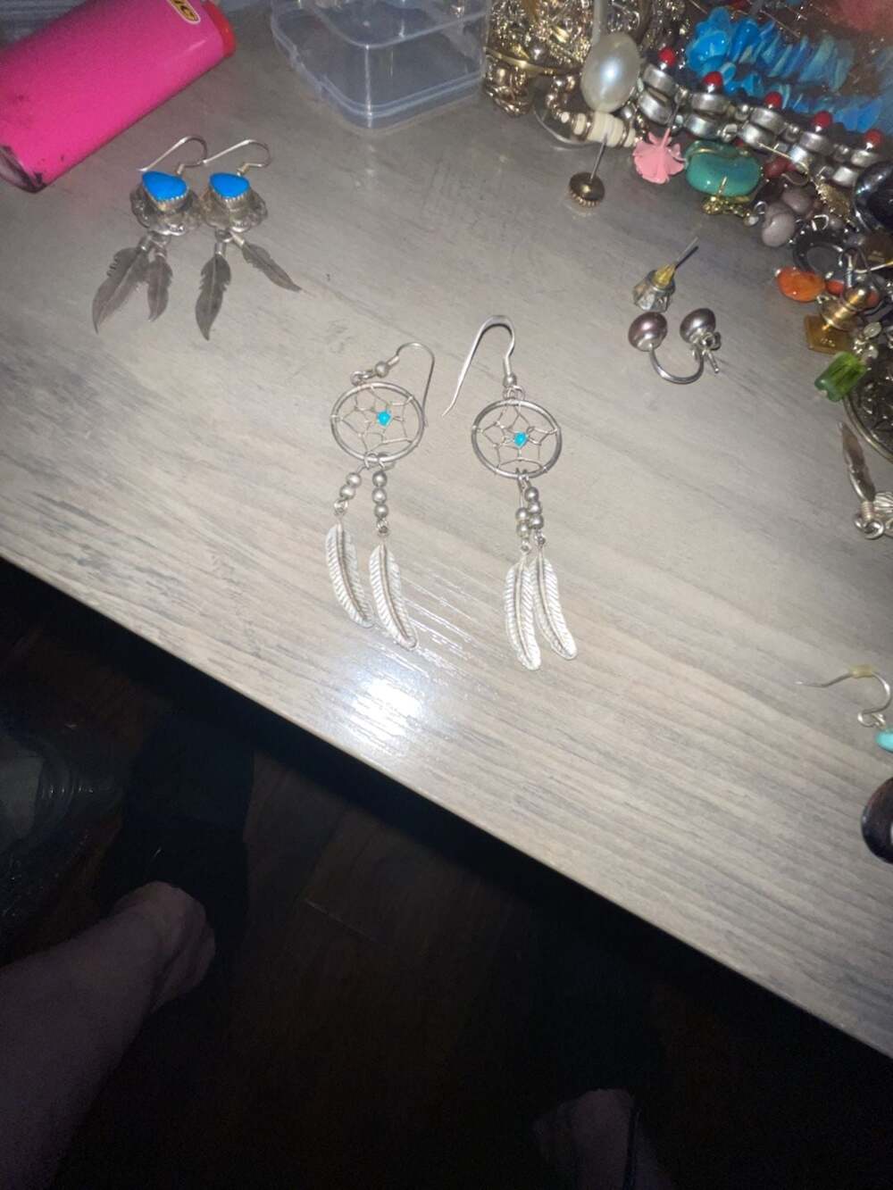 Sterling Silver Dream Catcher Feather Dangle Earrings